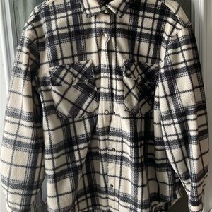 Z Supply Plaid Teddy Jacket in Black and Cream